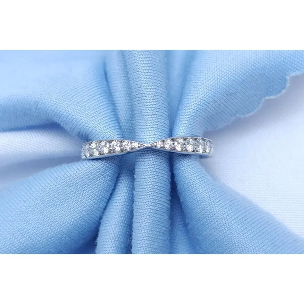Tiffany & Co Harmony Platinum Diamond 1.8mm Wedding Band Ring - Size 4.25